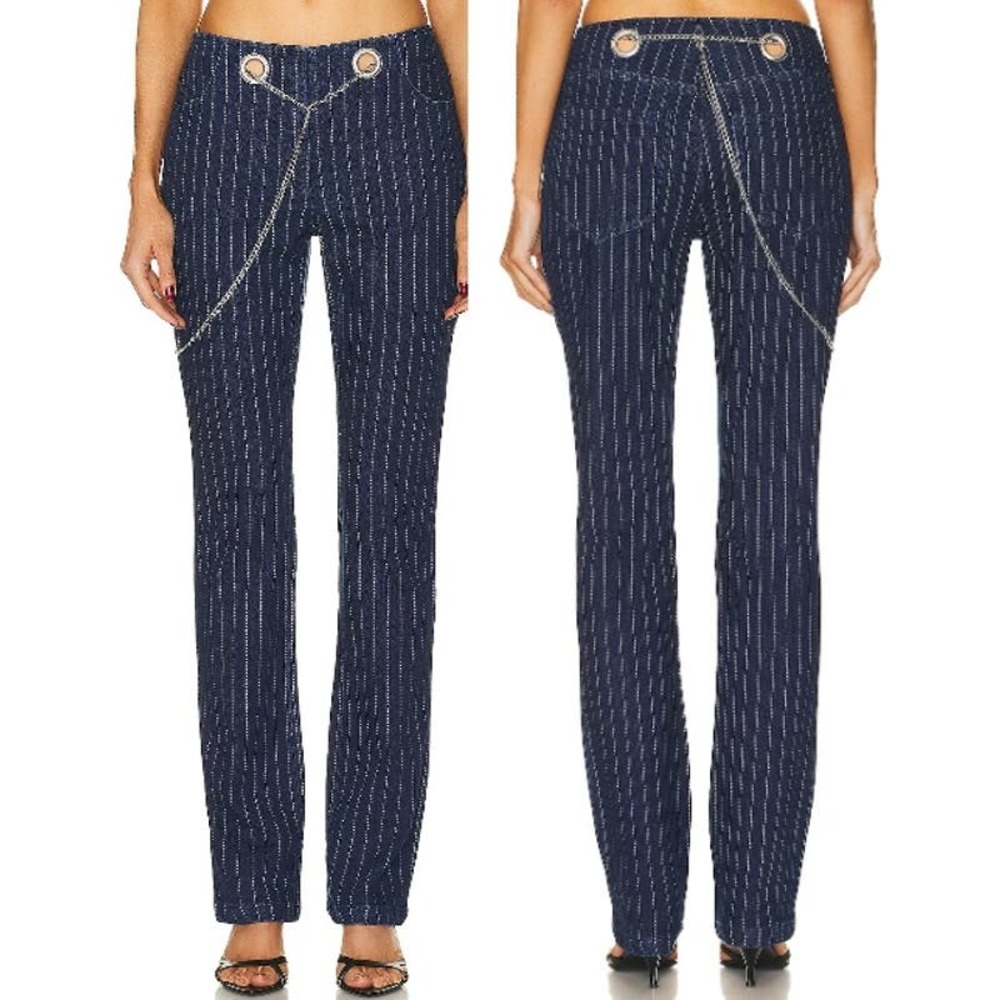 NWT Miaou Varsity Pinstripe Tommy Pant Blue Chainlink Belt Women's Size S